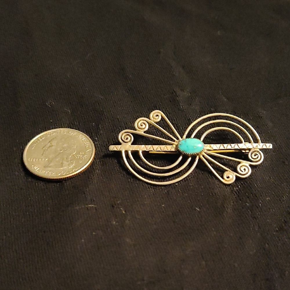 Native Silver and Blue Art Deco Brooch